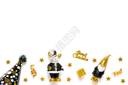 小精灵鹿礼品盒用黑色金闪光装饰的小玩意背景图片