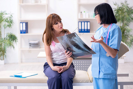 年轻妇女就乳腺癌概念访问老年医生肿瘤病科医生图片