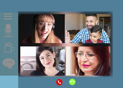 可以在笔记本电脑屏幕上看到通过视频会议进行远程通信的家庭使视频通话享图片