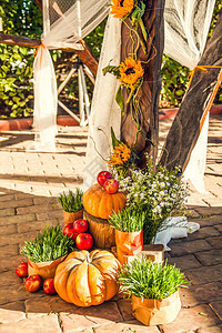 场外婚礼仪式的结婚礼堂在秋天和图片