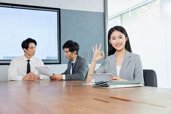 会议室讨论工作的女白领形象图片