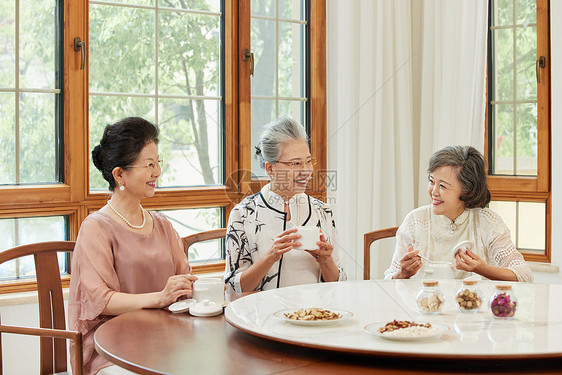 老年人聚会一起品尝下午茶图片