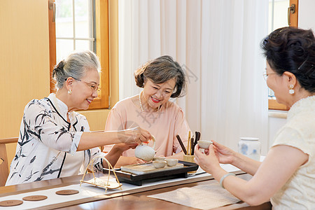 老年女性聚会一起品茶背景图片