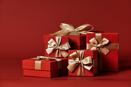 红色喜庆节日圣诞新年七夕精美礼物盒背景