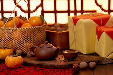 中国红茶新年年货喜庆桌面布置背景