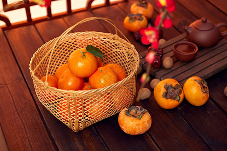 新年年货水果桌面布置背景图片