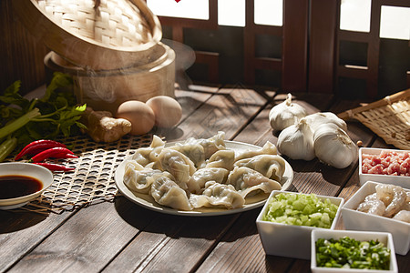 手工灯笼传统中式水饺美食背景