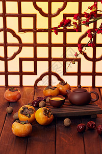 新年氛围茶具背景图片