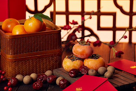 新年喜庆水果礼盒背景