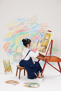 日系元气小女孩画画创作背景图片