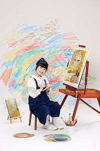 日系元气小女孩画画创作形象图片