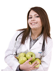 有听诊器和绿苹果组的医图片