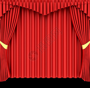 孤立在黑色背景上的红色剧院幕布图片