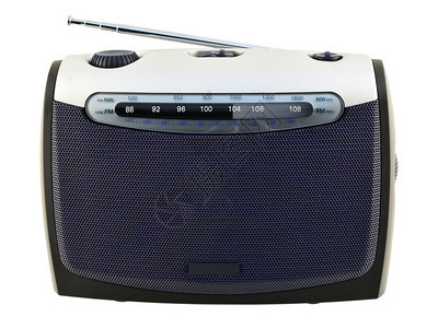 带模拟刻度的收音机带有模拟刻度的现代紧凑型收音机设备在白色上隔图片