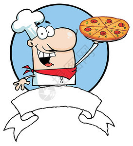 男披萨大厨在白板银行和蓝环之图片