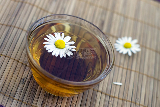 一杯清凉茶和洋甘菊花图片