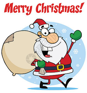 圣诞快乐圣诞老人在雪中挥舞和携带图片