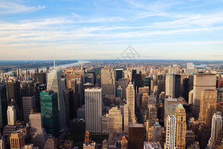 纽约市曼哈顿日落天线空中观察办公楼摩天大图片