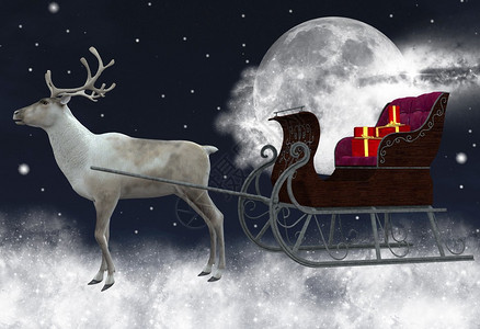 驯鹿和雪橇的圣诞插图图片