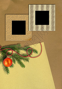 圣诞树和两条金纸和铜纸上的照片图片