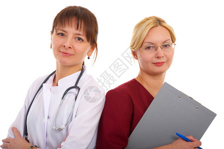 戴眼镜的女医生和护士带医疗配件图片