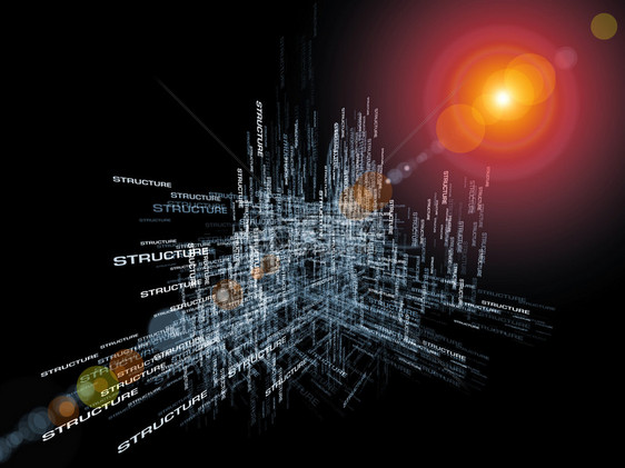 以互联网现代和未来技术通信和计算为主题的三维空间中的词和形图片