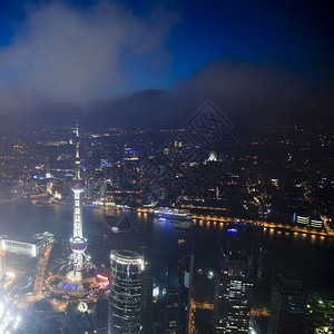 上海浦东夜景鸟瞰图图片