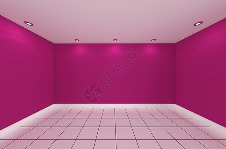 以空房间彩色墙壁和用瓷砖地板装饰的图片