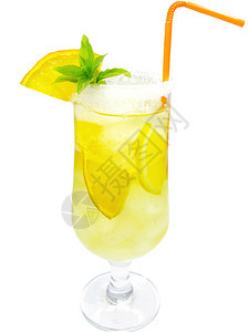 一杯水果黄色柠檬水加冰和薄荷图片