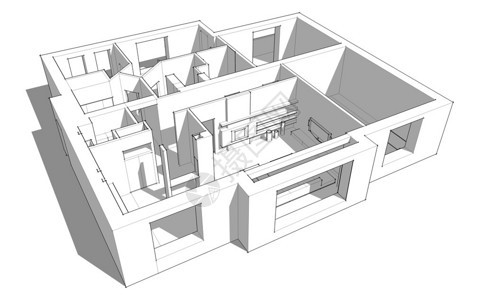 3d公寓素描在白色背景上的线条图片