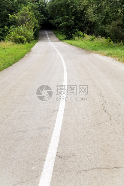 绿色环境有标记线的道路图片