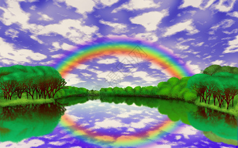 雨后湖上彩虹的插图图片
