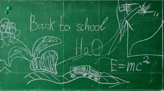 用白色粉笔写回学校的绿色粉笔黑板图片