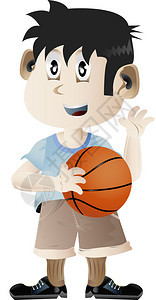 拿着篮球的男孩插画图片