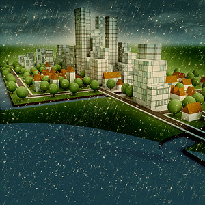 海滨插画新可持续城市冬季概念开发图片