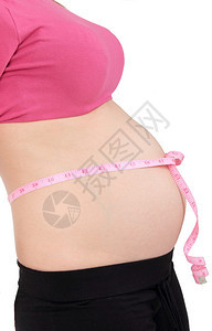 腹部有粉色胶带测量的孕妇图片