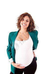 黑曼巴美丽的孕妇在白色背景上展示她的美背景