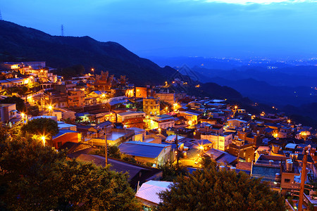 九份村夜景图片