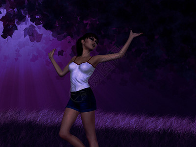 3D女孩在有紫色灯光的图片