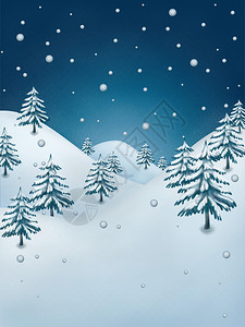 冬天的插图雪花飘落在冰冻的森林上图片