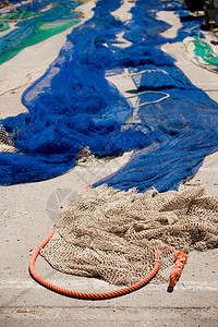 港口渔网和绳索蓝尼龙和绿尼龙有选择图片