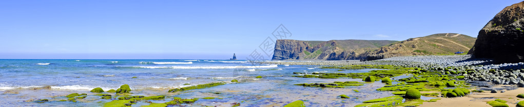 葡萄牙西海岸的岩石和海洋全景Panoramaofrockan图片