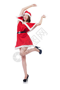 穿着红色圣诞老人服装的年轻女人图片