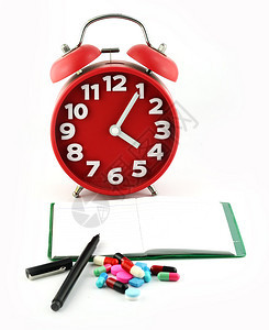 时钟和药丸用于医疗保健医学图片