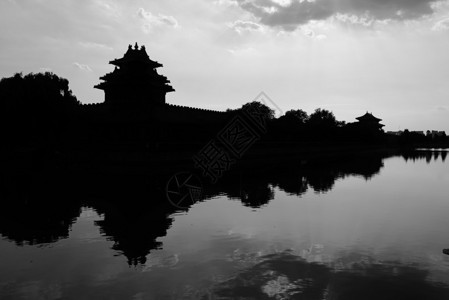 北京故宫西北角的黄昏剪影背景图片