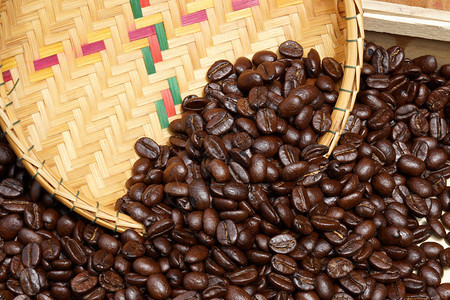咖啡豆和篮筐背景图片