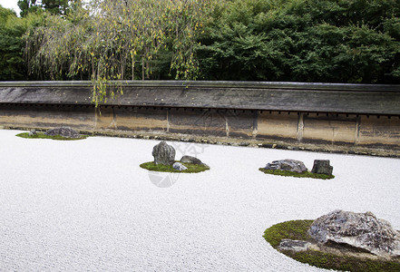 日本京都龙安寺的著名禅园图片
