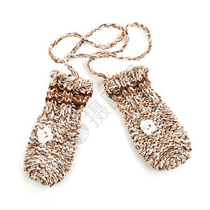 白种和棕色编织儿童冬季手套白种图片
