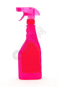 粉红色的洗涤液清洁剂喷雾清洁剂瓶图像在白色工作室图片