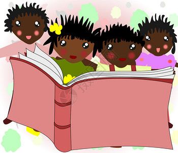 非洲儿童正在一起阅读一本书校对P图片